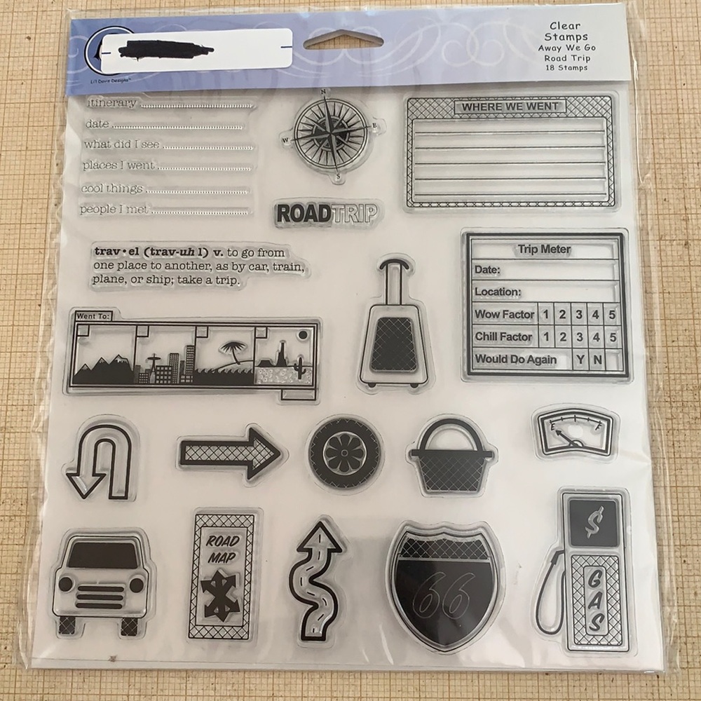 Clear stamps by Fiskars, “Away We Go”
